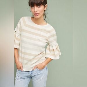 Anthropologie Maeve Striped‎ Ruffle- Sleeve Top Blouse Size Small